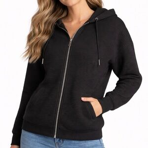 DKNY Ribbed Black Hoodie with Zipper – NWT (Size XS, Runs Large)